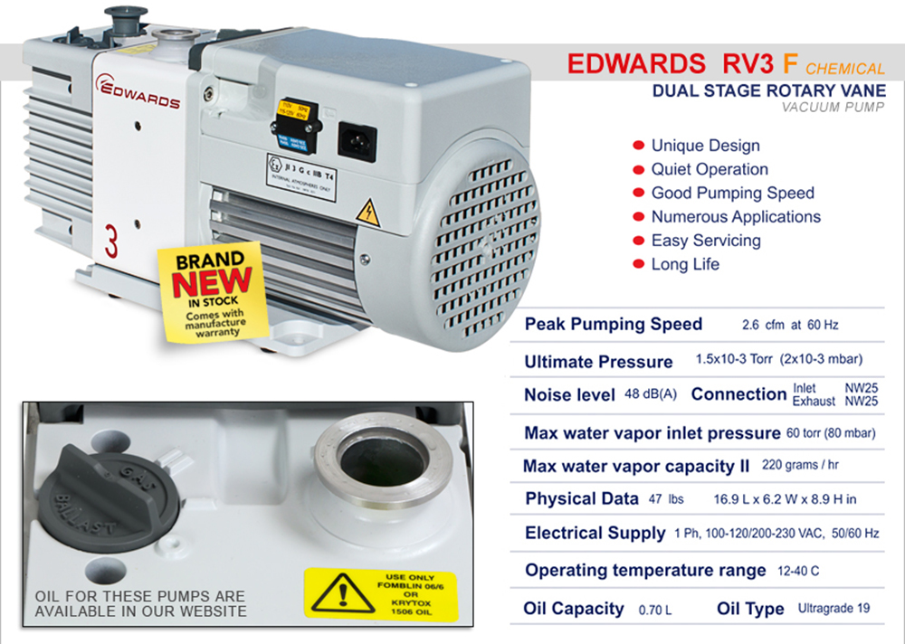 Edwards RV3 Chemical Rotary Vane Dual Stage Mechanical Vacuum Pump